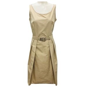 PRADA SPORT LINEA ROSSA BEIGE SLEEVELESS TESSUTO MIDI DRESS WITH LOGO PLAQUE BEL